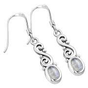 Ethnic Spiral Sterling Silver Earrings w/ Rainbow Moonstone, ep175